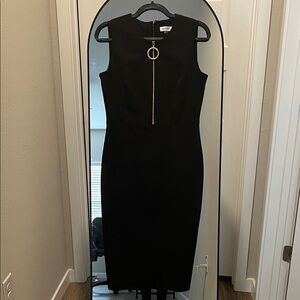 Calvin Klein Black Midi Dress with Zipper Detail
